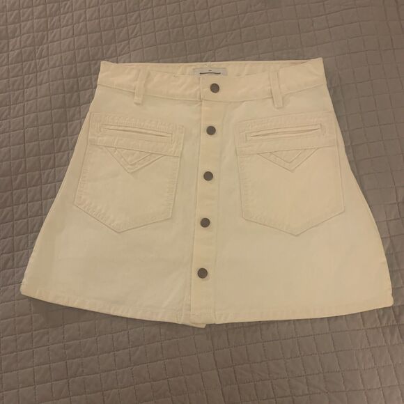 Urban Outfitters Mini Skirt Sz XS White Denim Snap Closure Y2K Casual Twee - Picture 3 of 6
